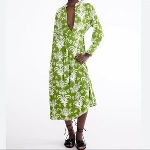 Zara Women's Printed With Belt Dress in Green USA Medium